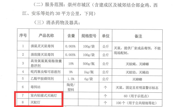 消殺服務招標要求使用戶外滅蚊燈